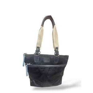 Coach Mini Hampton Tote Black Nylon Leather Trim Blue Lining Shoulder